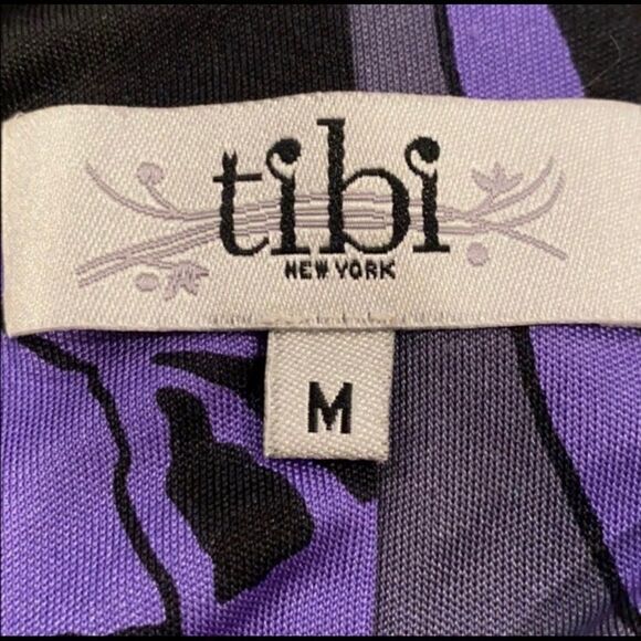 TIBI SILK V-NECK BOLD PRINT PURPLE BLACK DRESS M - Picture 12 of 14